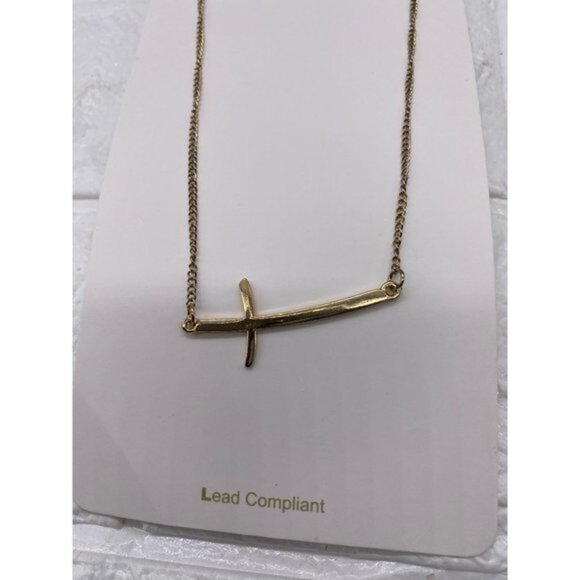 Fashion Leader Unisex Cross Pendant Necklace Gold Tone 16in - Picture 2 of 6